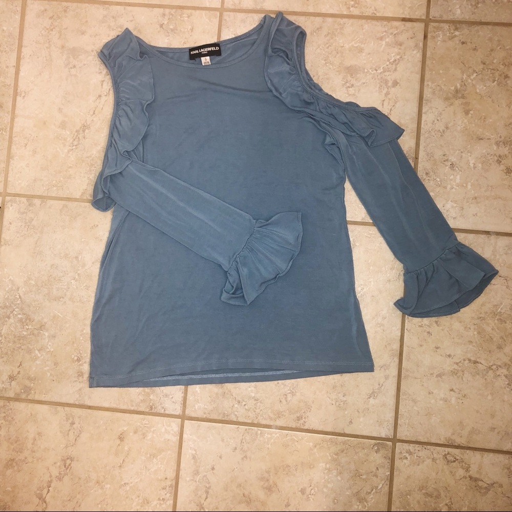Karl Lagerfeld Paris Cold Shoulder Top Blue S